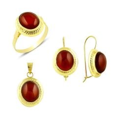 Akik Taşsız Model 14 Ayar Altın Üçlü Set