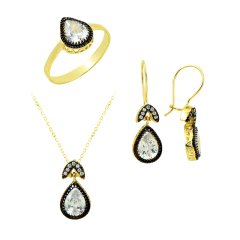 Damla Model Tek Taş 14 Ayar Altın Üçlü Set