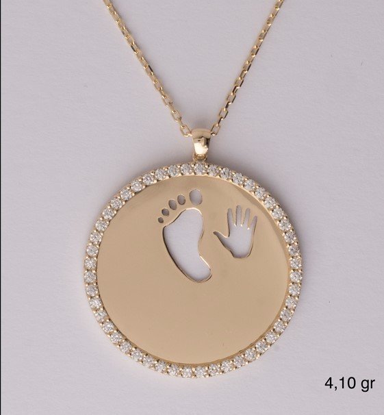 El Ayak Plaka Kolye 14 Ayar Altın