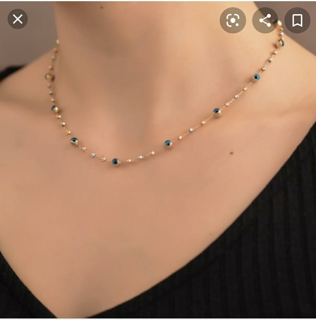 Göz Boncuklu Dorika Kolye 14 Ayar Altın
