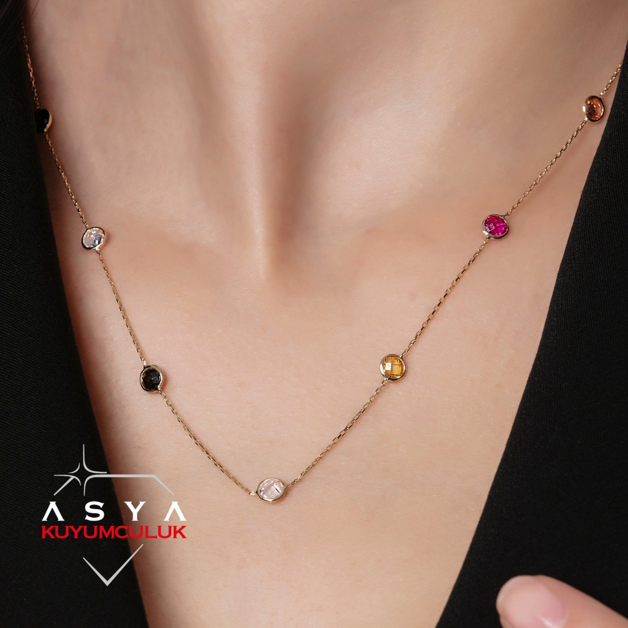 TİFFANY RENKLİ KOLYE 14 AYAR ALTIN