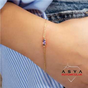 Lila Renkli 14 Ayar Altın Baget Spor Bileklik 1.20 gr