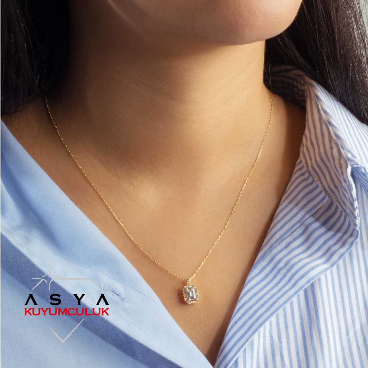 ASYA KUYUMCULUK Baget Taşlı 14 Ayar Altın Kolye 2.00 Gram
