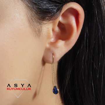 Safir Renkli 14 Ayar Altın Damla Küpe 1,20 Gram